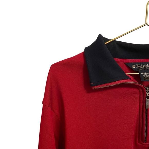Brooks Brothers Pima Cotton Quarter Zip Long Sleeves Red Navy Size L - Picture 4 of 7